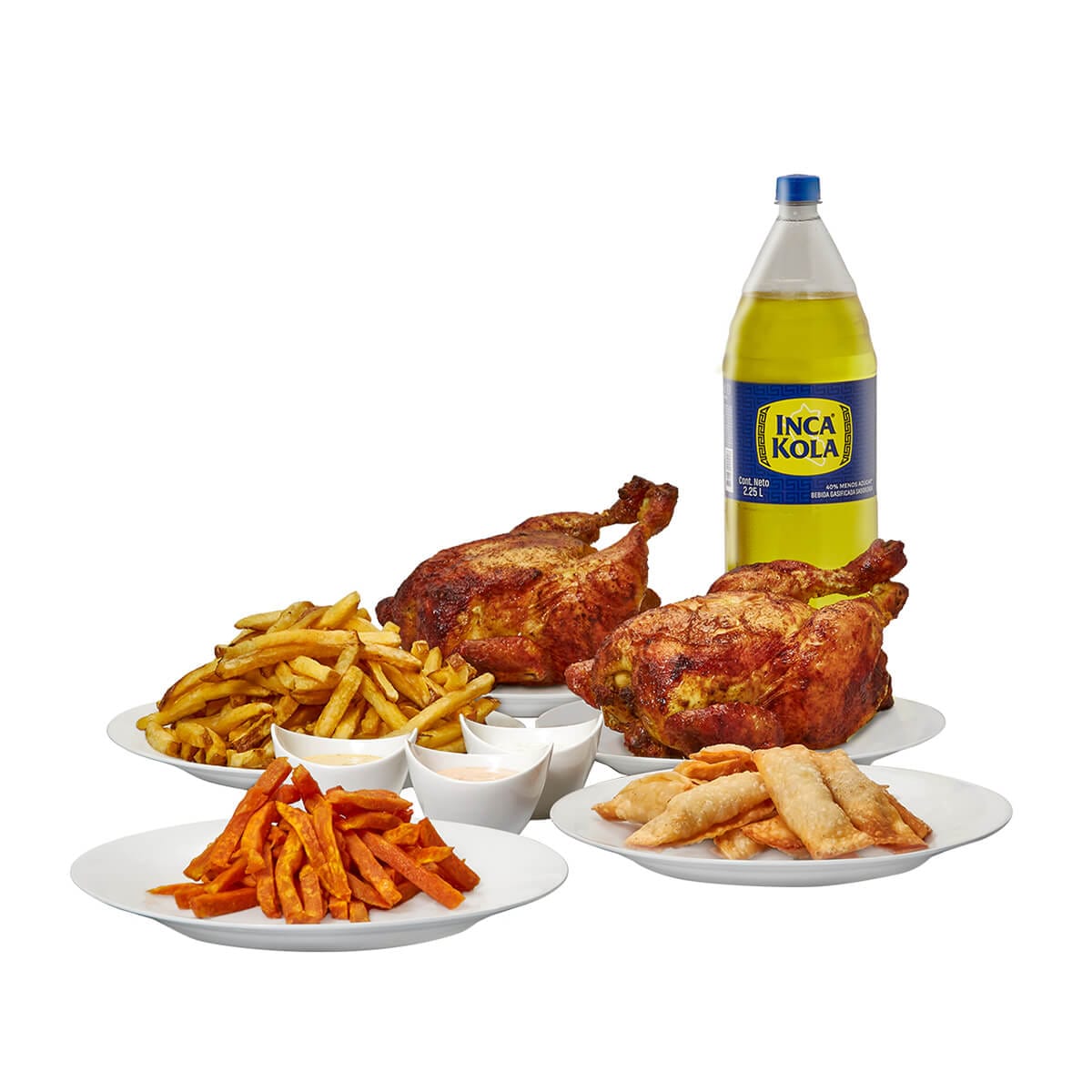 MCFotoProducto-29 Combo de 2 pollos a la brasa con papas, camote frito, tequeños y botella de Inka Kola, fotografía de producto, Marcos Castellanos Fotografia